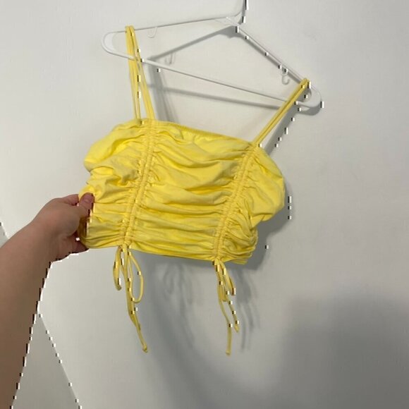 NEW NWT WILD FABLE Yellow Ruched Smocked Crop Top with Ties Bow Y2K Cotton Tank - Picture 8 of 12